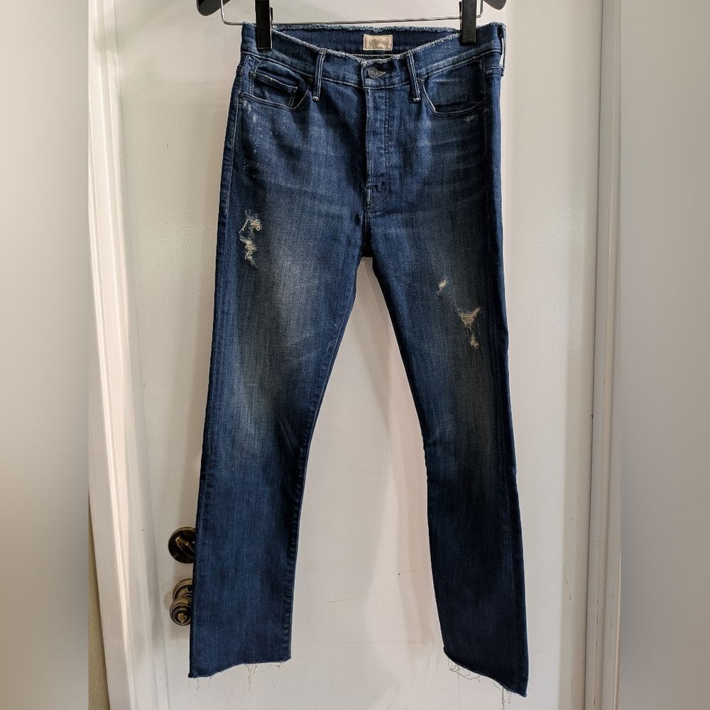 MOTHER The Double Fray Vagabond Blue Jeans in Take the Edge Off Button Fly 24
